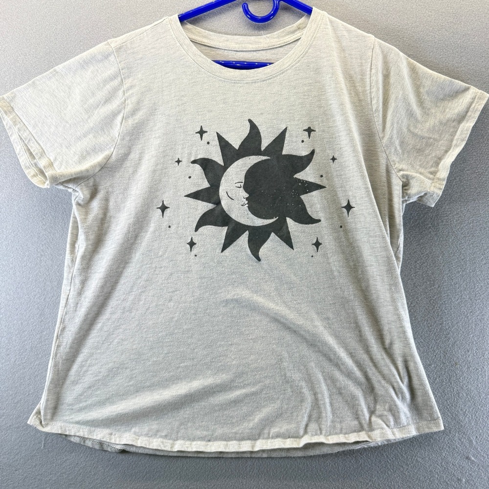 Mighty Fine Celestial Sun Moon Graphic‎ Tee Heather Gray XL Astrology Witchy